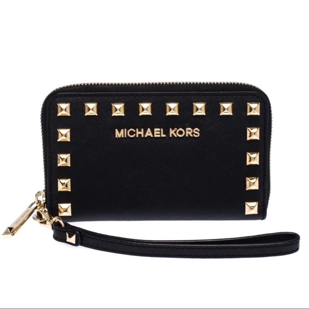 Michael Kors Black Leather Studded Wristlet